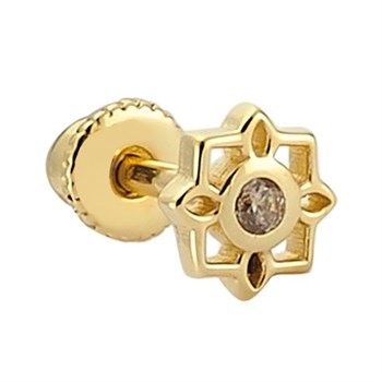 Tragus Helix Altın Piercing – Taşlı Lotus