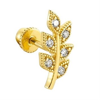 Tragus Helix Piercing – Taşlı Zeytin Dalı