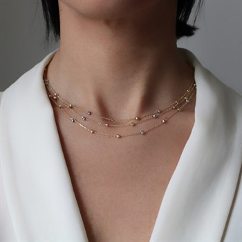 Üç Renkli Üç Sıra Mila Altın Kolye