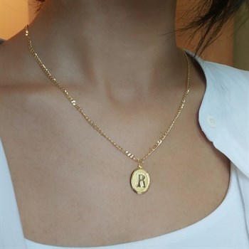 Vintage Plaka Harf Gourmet Zincir Kolye