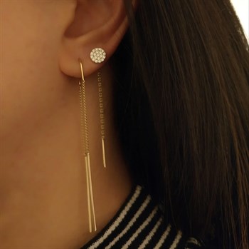 Zincir Sallantılı Plaka Taşlı Küpe – Teeny