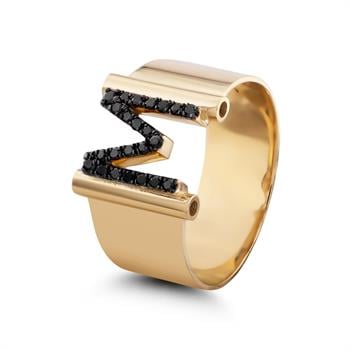  0.13 Karat Siyah Pırlanta Harf Yüzük - M Harfli