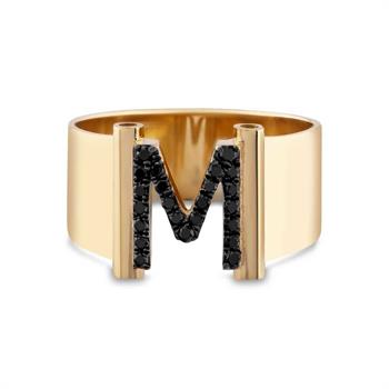  0.13 Karat Siyah Pırlanta Harf Yüzük - M Harfli
