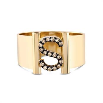 0.11 Karat Kahverengi Pırlanta Harf Yüzük - S Harfli