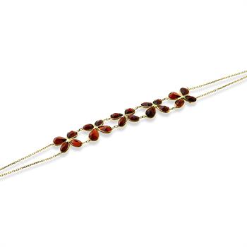 Garnet Taşlı Çiçekli Altın Bileklik