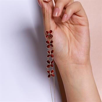 Garnet Taşlı Çiçekli Altın Bileklik