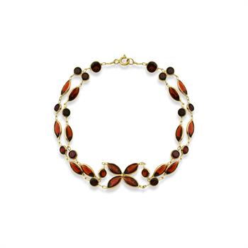 Garnet Taşlı Çift Sıra Altın Bileklik