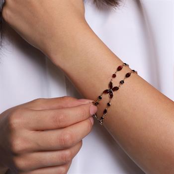 Garnet Taşlı Çift Sıra Altın Bileklik