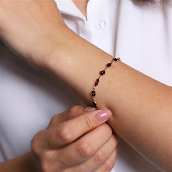 Garnet Taşlı Damla-Yuvarlak Altın Bileklik