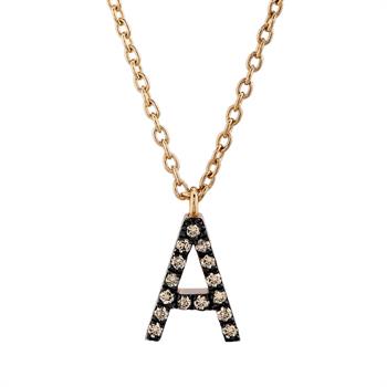 Kahverengi Pırlantalı Harfli Altın Kolye-A