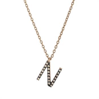 Kahverengi Pırlantalı Harfli Altın Kolye-N