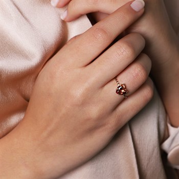 Kalp Kesim Altın Yüzük-Turuncu Taşlı