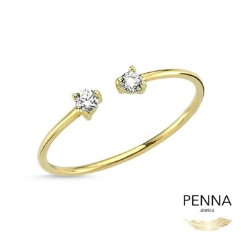 Mini İki Taş Altın Yüzük – Petite Zirkonia