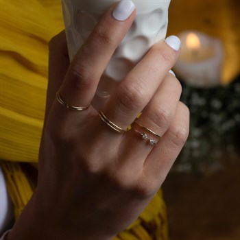 Mini İki Taş Altın Yüzük – Petite Zirkonia