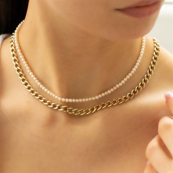 Naturel İnci Sıralı Altın Kolye – Perla Line