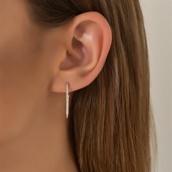 Pırlantalı Bar Oval Halka Küpe - Ovidia