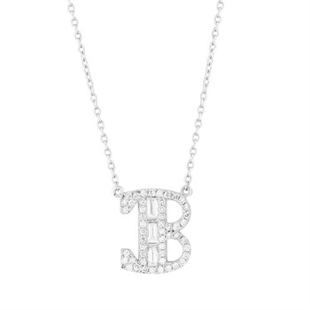 Pırlantalı Harf Baget Altın Kolye - B