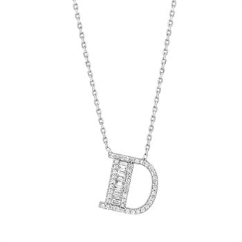 Pırlantalı Harf Baget Altın Kolye - D