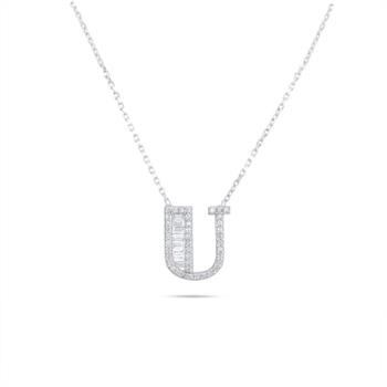 Pırlantalı Harf Baget Altın Kolye - U