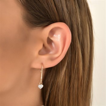 Pırlantalı Kalp Sallantılı Oval Halka Küpe - Ovidia