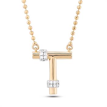 Pırlantalı Toplu Harf Altın Kolye-T