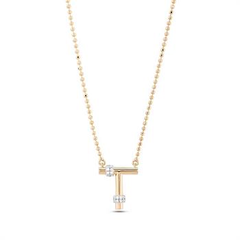 Pırlantalı Toplu Harf Altın Kolye-T