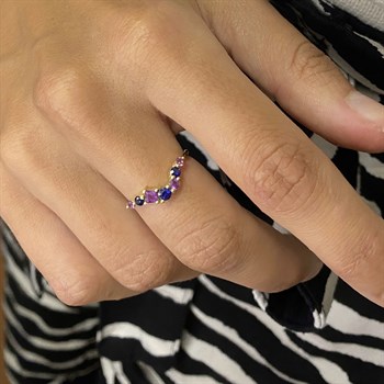 Safir ve Rhodolit Taşlı Altın Yüzük - Aurora