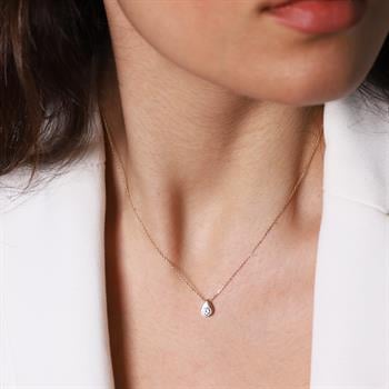 Tek Taş Damla Altın Kolye