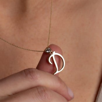Tek Taş Harf Altın Kolye – Persona D Harfi