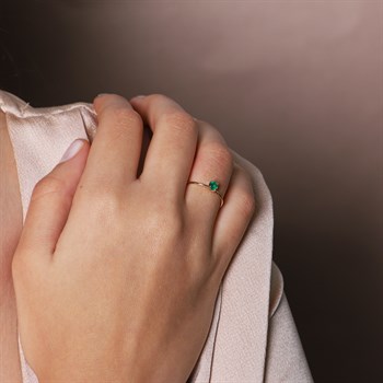 Yeşil Agat Taşlı Mini Altın Yüzük