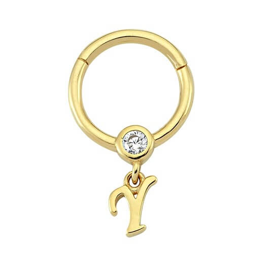 PiercingTaşlı Altın Halka Piercing – Harf Sallantılı – Y - Penna Jewels