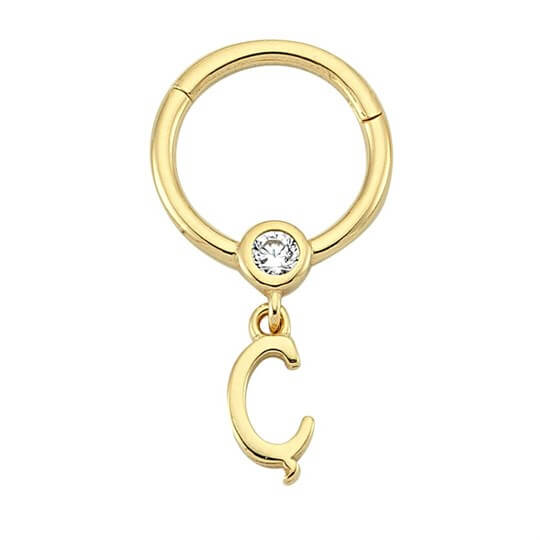PiercingTaşlı Altın Halka Piercing – Harf Sallantılı – Ç - Penna Jewels
