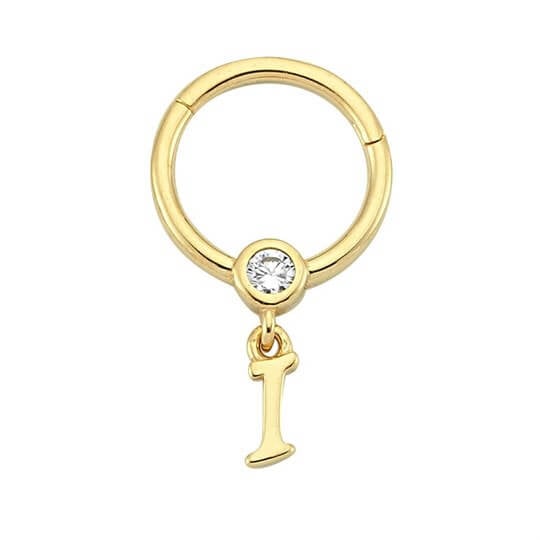 PiercingTaşlı Altın Halka Piercing – Harf Sallantılı – I - Penna Jewels