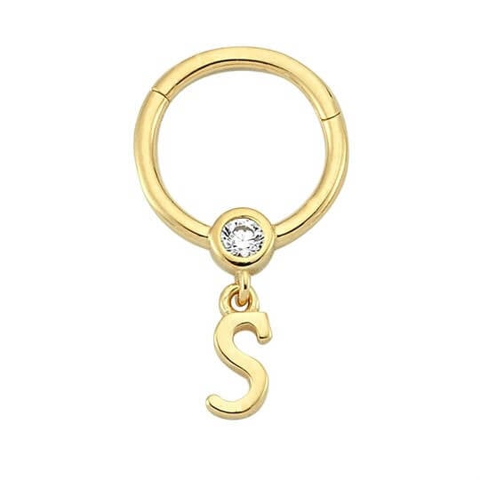 PiercingTaşlı Altın Halka Piercing – Harf Sallantılı – S - Penna Jewels