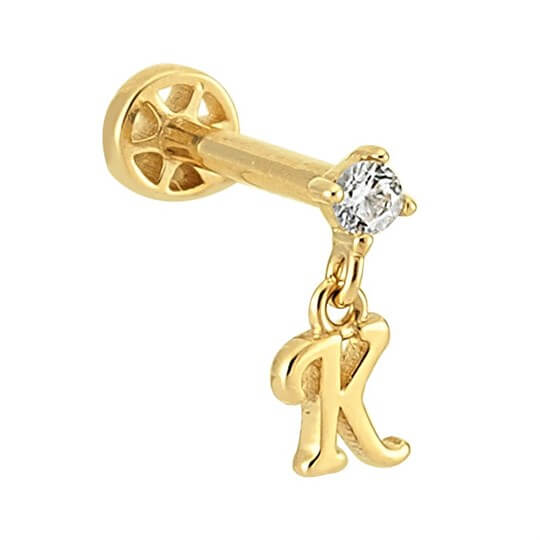 Pırlantalı Altın Piercing – Harf Sallantılı – K