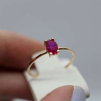 Oval Kesim Altın Yüzük – Pembe
