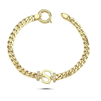 BİLEZİKLER14 Ayar Altın Gourmet Zincir S harfi bileklik- Penna Jewels