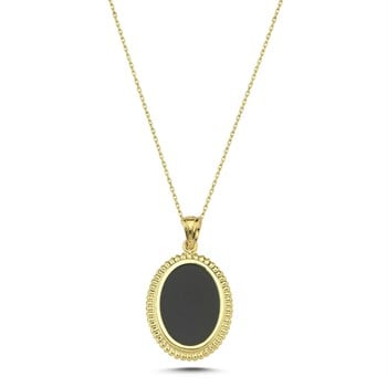 KolyePenna Jewels  Magro Klasik  Altın Kolye –1,5x2 cm oval ölçüsü ile Siyah Oniks Taşlı Klasik Altın Kolye. 
