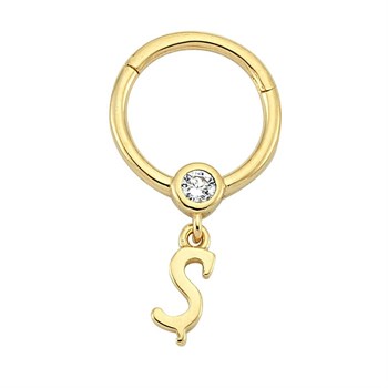 PiercingTaşlı Altın Halka Piercing – Harf Sallantılı – Ş - Penna Jewels
