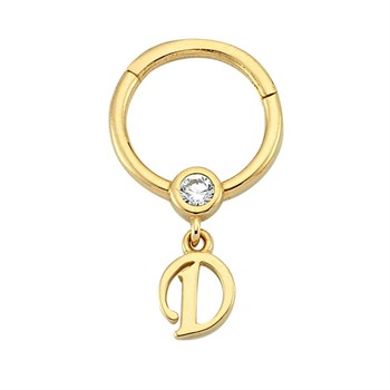 PiercingTaşlı Altın Halka Piercing – Harf Sallantılı – D - Penna Jewels