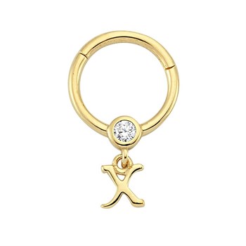PiercingTaşlı Altın Halka Piercing – Harf Sallantılı – X - Penna Jewels