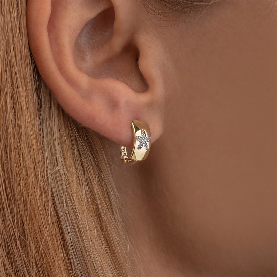  14 Ayar Altın Çiçek Desenli Küpe