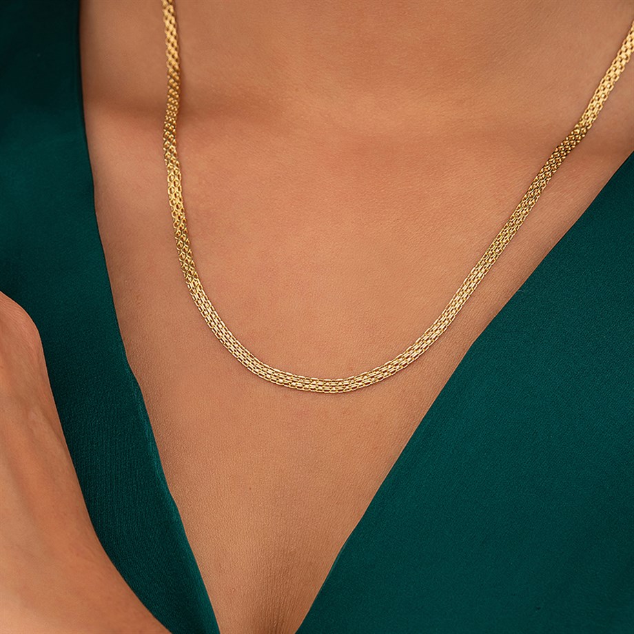 14 Ayar Altın 50 Cm Ezme Zincir Kadın Kolye