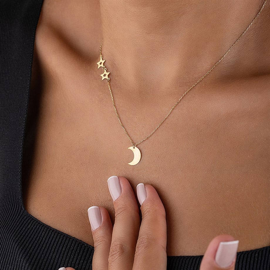 Ay Yıldızlar 14 Ayar Altın Kolye Kadın Kolye