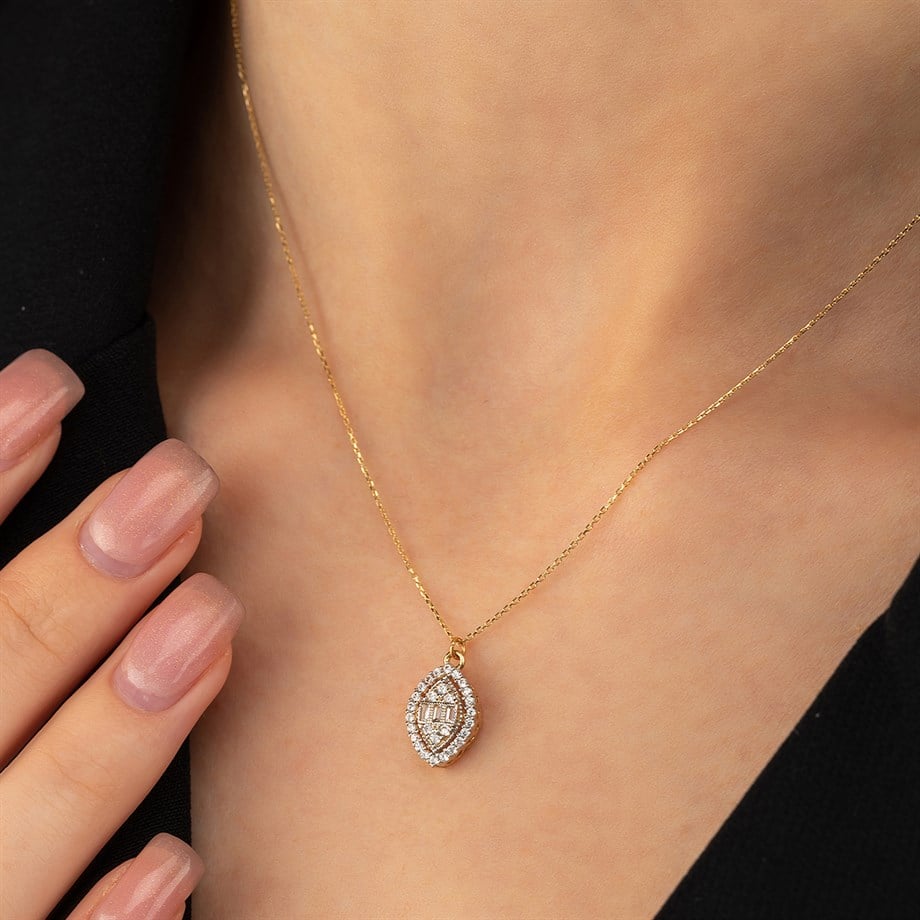 14 Ayar Altın Badem Model Baget Taşlı Set