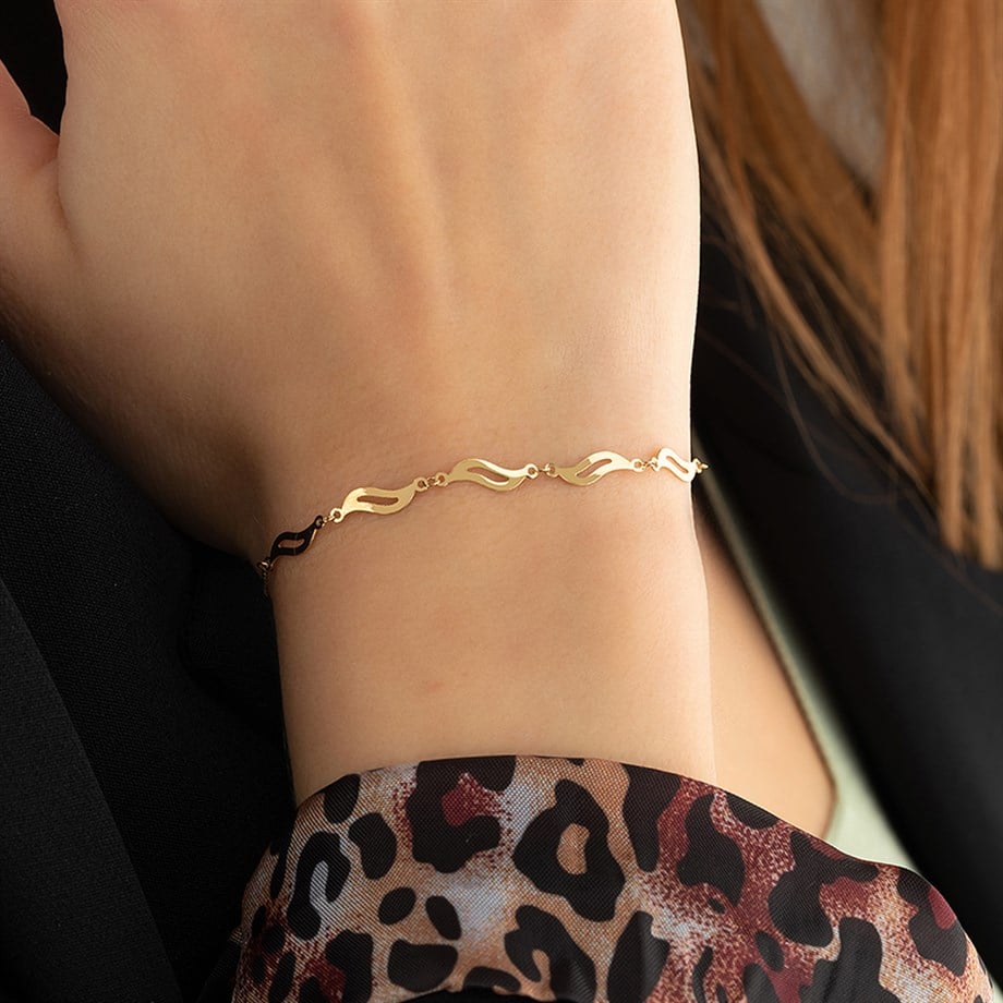 14 Ayar Altın Beşli Modern ve Şık Dalga Bileklik