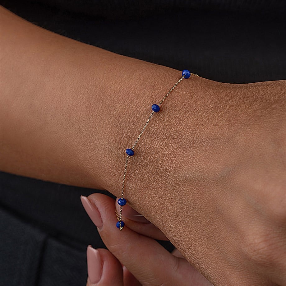 14 Ayar Altın Lacivert Sıralı Taşlı Kadın Bileklik