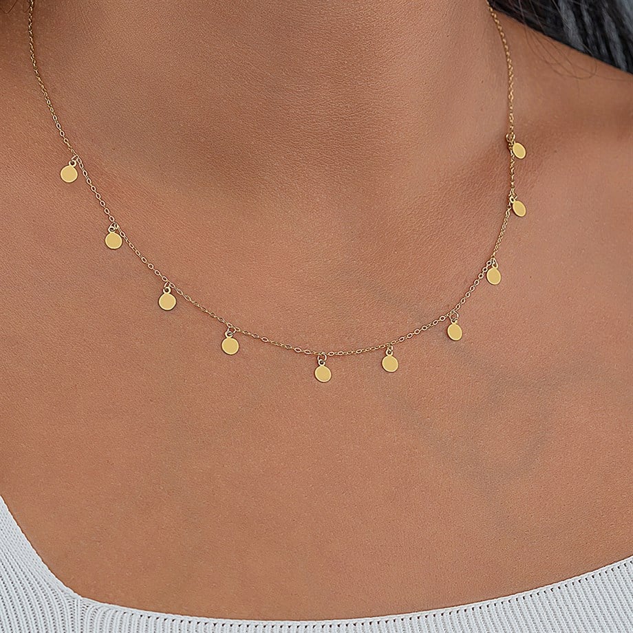 14 Ayar Altın Pul Pul Sıralı Şık Kolye