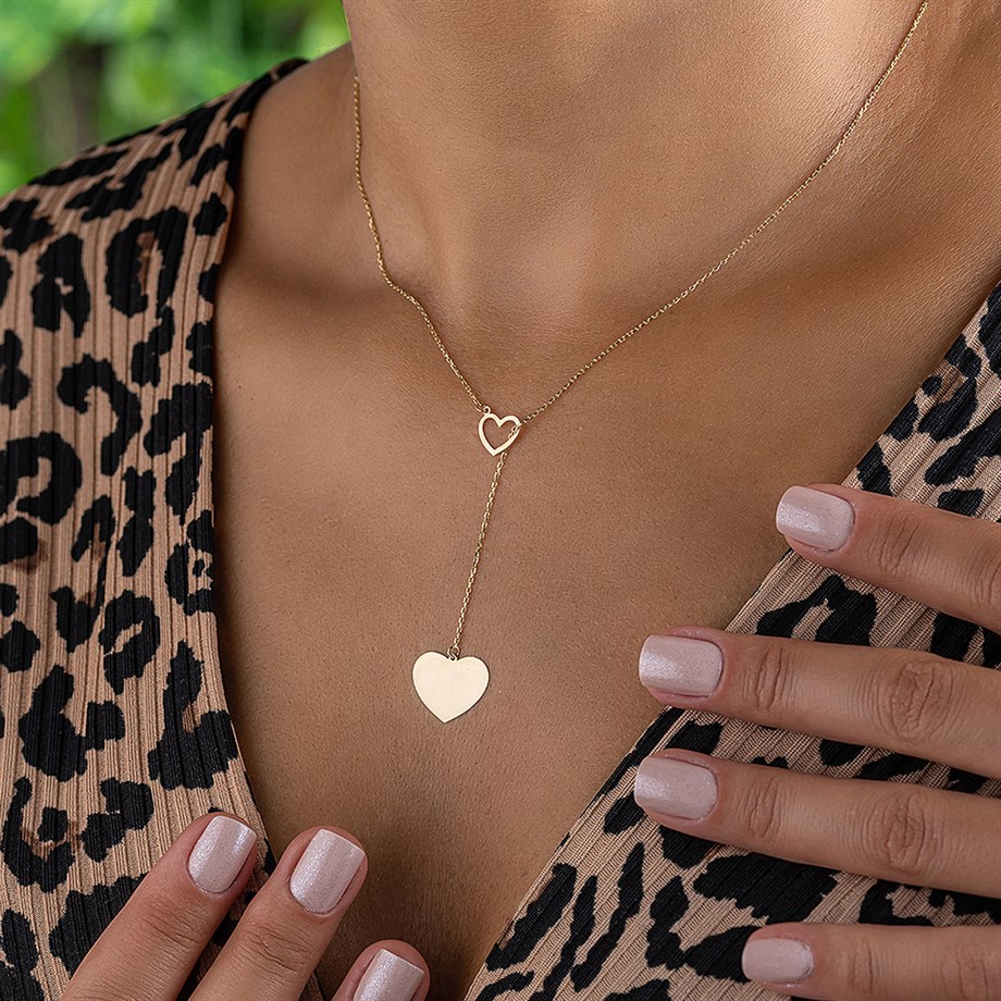 Sallantılı Zarif Kalp Kolye 14 Ayar Altın