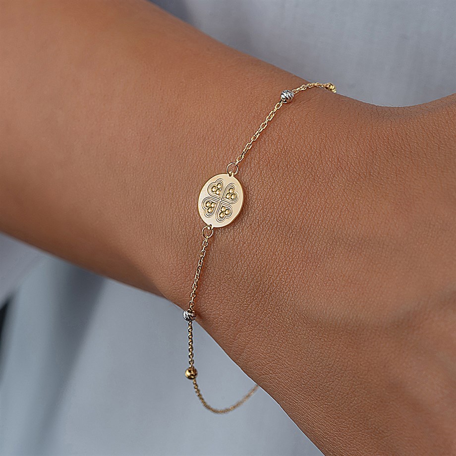 Dorica Toplu Yonca Detaylı 14 Ayar Altın Bileklik